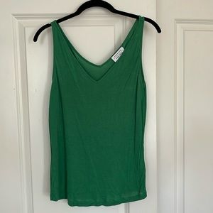 & Other Stories Ribbed V-Neck Top in Green